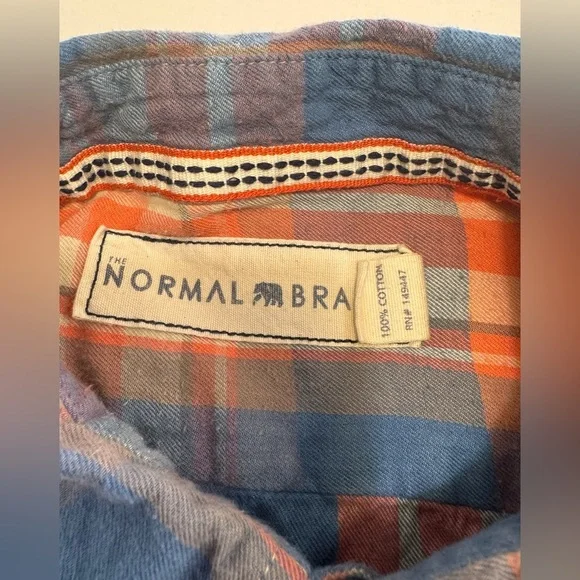The Normal Brand Shirt Mens Med Blue Orange Plaid Flannel Grunge Mountains Cabin - Picture 3 of 8